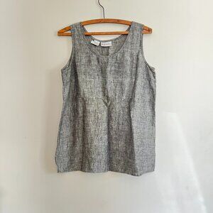 Black White Woven 100% Linen Rafaella Loose Tank Top Size Small